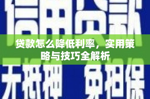 邓州贷款怎么降低利率，实用策略与技巧全解析